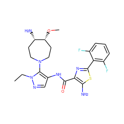 CCn1ncc(NC(=O)c2nc(-c3c(F)cccc3F)sc2N)c1N1CC[C@H](N)[C@H](OC)CC1 ZINC000169699426