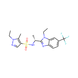 CCn1ncc(S(=O)(=O)N[C@H](C)c2nc3ccc(C(F)(F)F)cc3n2CC)c1C ZINC000200710586