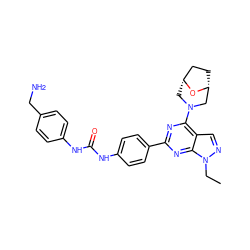 CCn1ncc2c(N3C[C@@H]4CC[C@H](C3)O4)nc(-c3ccc(NC(=O)Nc4ccc(CN)cc4)cc3)nc21 ZINC000045253010