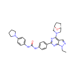 CCn1ncc2c(N3C[C@@H]4CC[C@H](C3)O4)nc(-c3ccc(NC(=O)Nc4ccc(N5CCCC5)cc4)cc3)nc21 ZINC000049723355