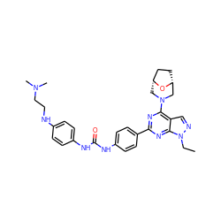 CCn1ncc2c(N3C[C@@H]4CC[C@H](C3)O4)nc(-c3ccc(NC(=O)Nc4ccc(NCCN(C)C)cc4)cc3)nc21 ZINC000049708580