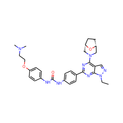 CCn1ncc2c(N3C[C@@H]4CC[C@H](C3)O4)nc(-c3ccc(NC(=O)Nc4ccc(OCCN(C)C)cc4)cc3)nc21 ZINC000049695331