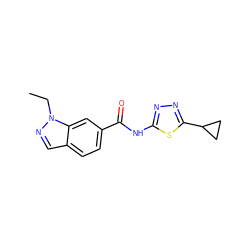 CCn1ncc2ccc(C(=O)Nc3nnc(C4CC4)s3)cc21 ZINC000653851643