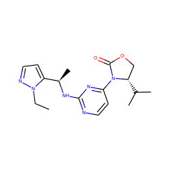 CCn1nccc1[C@@H](C)Nc1nccc(N2C(=O)OC[C@@H]2C(C)C)n1 ZINC000221132355