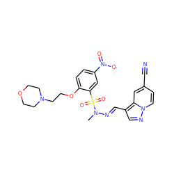 CN(/N=C/c1cnn2ccc(C#N)cc12)S(=O)(=O)c1cc([N+](=O)[O-])ccc1OCCN1CCOCC1 ZINC000149255036