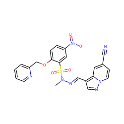 CN(/N=C/c1cnn2ccc(C#N)cc12)S(=O)(=O)c1cc([N+](=O)[O-])ccc1OCc1ccccn1 ZINC000203826733