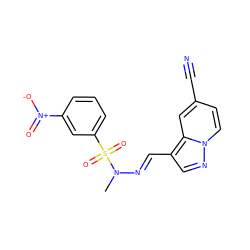 CN(/N=C/c1cnn2ccc(C#N)cc12)S(=O)(=O)c1cccc([N+](=O)[O-])c1 ZINC000082150255