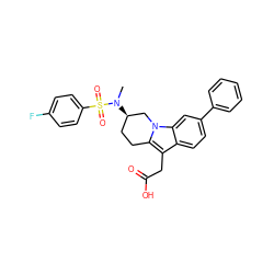 CN([C@@H]1CCc2c(CC(=O)O)c3ccc(-c4ccccc4)cc3n2C1)S(=O)(=O)c1ccc(F)cc1 ZINC000066099878