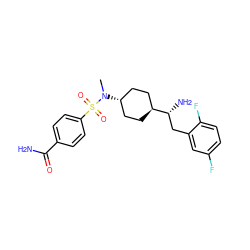 CN([C@H]1CC[C@H]([C@H](N)Cc2cc(F)ccc2F)CC1)S(=O)(=O)c1ccc(C(N)=O)cc1 ZINC000261114935