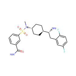 CN([C@H]1CC[C@H]([C@H](N)Cc2cc(F)ccc2F)CC1)S(=O)(=O)c1cccc(C(N)=O)c1 ZINC000261098792