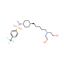 CN([C@H]1CC[C@H](CCCCCN(CCO)CCO)CC1)S(=O)(=O)c1ccc(C(F)(F)F)cc1 ZINC000261129686