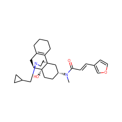 CN(C(=O)/C=C/c1ccoc1)[C@@H]1CC[C@@]2(O)[C@H]3CC4=C(CCCC4)[C@@]2(CCN3CC2CC2)C1 ZINC000084671707