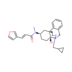 CN(C(=O)/C=C/c1ccoc1)[C@@H]1CC[C@@]2(O)[C@H]3Cc4ccccc4[C@@]2(CCN3CC2CC2)C1 ZINC000095559865