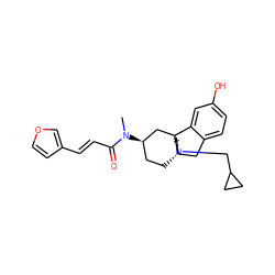 CN(C(=O)/C=C/c1ccoc1)[C@@H]1CC[C@]23Cc4ccc(O)cc4[C@]2(CCN(CC2CC2)C3)C1 ZINC000084617982