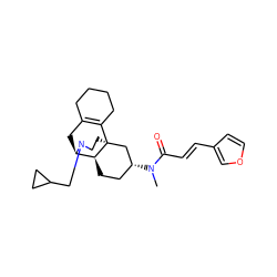 CN(C(=O)/C=C/c1ccoc1)[C@@H]1CC[C@H]2[C@H]3CC4=C(CCCC4)[C@@]2(CCN3CC2CC2)C1 ZINC000084671708