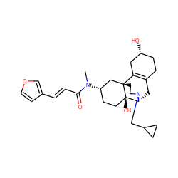 CN(C(=O)/C=C/c1ccoc1)[C@H]1CC[C@@]2(O)[C@H]3CC4=C(C[C@H](O)CC4)[C@@]2(CCN3CC2CC2)C1 ZINC000095560946