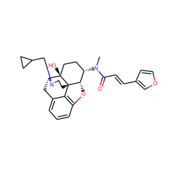 CN(C(=O)/C=C/c1ccoc1)[C@H]1CC[C@@]2(O)[C@H]3Cc4cccc5c4[C@@]2(CCN3CC2CC2)[C@H]1O5 ZINC000095562894