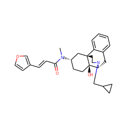 CN(C(=O)/C=C/c1ccoc1)[C@H]1CC[C@@]2(O)[C@H]3Cc4ccccc4[C@@]2(CCN3CC2CC2)C1 ZINC000095560609