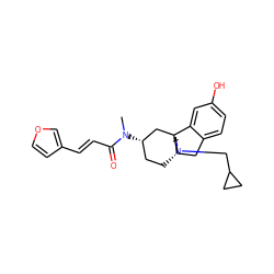 CN(C(=O)/C=C/c1ccoc1)[C@H]1CC[C@]23Cc4ccc(O)cc4[C@]2(CCN(CC2CC2)C3)C1 ZINC000084617968