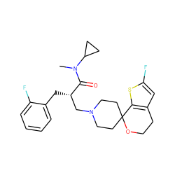 CN(C(=O)[C@@H](Cc1ccccc1F)CN1CCC2(CC1)OCCc1cc(F)sc12)C1CC1 ZINC000084742545