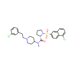 CN(C(=O)[C@@H]1CCCN1S(=O)(=O)c1ccc2c(Cl)cccc2c1)C1CCN(CCc2cccc(Cl)c2)CC1 ZINC000028895520