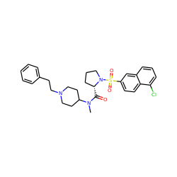 CN(C(=O)[C@@H]1CCCN1S(=O)(=O)c1ccc2c(Cl)cccc2c1)C1CCN(CCc2ccccc2)CC1 ZINC000028895495