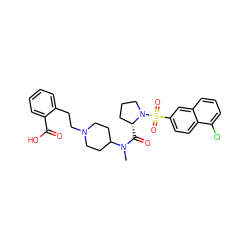 CN(C(=O)[C@@H]1CCCN1S(=O)(=O)c1ccc2c(Cl)cccc2c1)C1CCN(CCc2ccccc2C(=O)O)CC1 ZINC000028895542