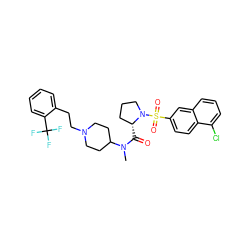 CN(C(=O)[C@@H]1CCCN1S(=O)(=O)c1ccc2c(Cl)cccc2c1)C1CCN(CCc2ccccc2C(F)(F)F)CC1 ZINC000028895561