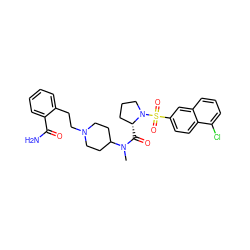 CN(C(=O)[C@@H]1CCCN1S(=O)(=O)c1ccc2c(Cl)cccc2c1)C1CCN(CCc2ccccc2C(N)=O)CC1 ZINC000028895548