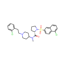 CN(C(=O)[C@@H]1CCCN1S(=O)(=O)c1ccc2c(Cl)cccc2c1)C1CCN(CCc2ccccc2Cl)CC1 ZINC000028895512