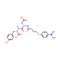 CN(C(=O)[C@H](CC(=O)O)NC(=O)CCCOc1ccc(C(=N)N)cc1)[C@@H](Cc1ccc(O)cc1)C(=O)O ZINC000029229248