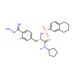 CN(C(=O)[C@H](Cc1ccc(C(=N)NN)c(F)c1)NS(=O)(=O)c1ccc2c(c1)CCCC2)C1CCCC1 ZINC000026500926