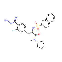 CN(C(=O)[C@H](Cc1ccc(C(=N)NN)c(F)c1)NS(=O)(=O)c1ccc2ccccc2c1)C1CCCC1 ZINC000026501137