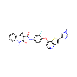 CN(C(=O)C1(C(=O)Nc2ccc(Oc3ccnc4cc(-c5cn(C)cn5)sc34)c(F)c2)CC1)c1ccccc1 ZINC000044387794