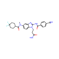 CN(C(=O)C1CCC(F)(F)CC1)c1ccc2c(c1)nc(NC(=O)c1ccc(C#N)cc1)n2CCC(N)=O ZINC000040943061