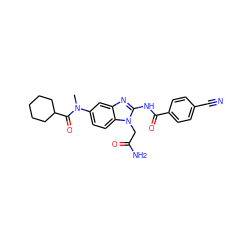 CN(C(=O)C1CCCCC1)c1ccc2c(c1)nc(NC(=O)c1ccc(C#N)cc1)n2CC(N)=O ZINC000040940017