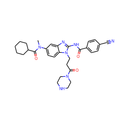 CN(C(=O)C1CCCCC1)c1ccc2c(c1)nc(NC(=O)c1ccc(C#N)cc1)n2CCC(=O)N1CCNCC1 ZINC000049878419