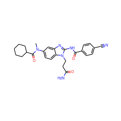 CN(C(=O)C1CCCCC1)c1ccc2c(c1)nc(NC(=O)c1ccc(C#N)cc1)n2CCC(N)=O ZINC000040420829