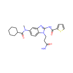 CN(C(=O)C1CCCCC1)c1ccc2c(c1)nc(NC(=O)c1cccs1)n2CCC(N)=O ZINC000003819919