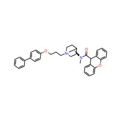 CN(C(=O)C1c2ccccc2Oc2ccccc21)[C@H]1C[N+]2(CCCOc3ccc(-c4ccccc4)cc3)CCC1CC2 ZINC000142645019