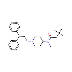 CN(C(=O)CC(C)(C)C)C1CCN(CCC(c2ccccc2)c2ccccc2)CC1 ZINC000028338772