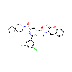 CN(C(=O)CC[C@@H](NC(=O)c1cc(Cl)cc(Cl)c1)C(=O)N1CCC2(CCCC2)CC1)[C@H](Cc1ccccc1)C(=O)O ZINC000029214883