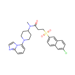 CN(C(=O)CCS(=O)(=O)c1ccc2cc(Cl)ccc2c1)C1CCN(c2cccc3nccn23)CC1 ZINC000029055876