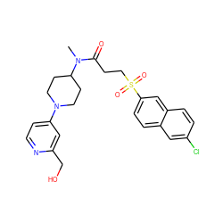 CN(C(=O)CCS(=O)(=O)c1ccc2cc(Cl)ccc2c1)C1CCN(c2ccnc(CO)c2)CC1 ZINC000029131768