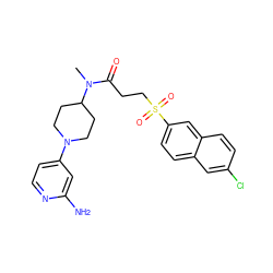 CN(C(=O)CCS(=O)(=O)c1ccc2cc(Cl)ccc2c1)C1CCN(c2ccnc(N)c2)CC1 ZINC000029131764