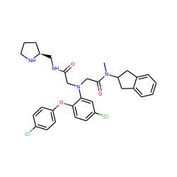 CN(C(=O)CN(CC(=O)NC[C@@H]1CCCN1)c1cc(Cl)ccc1Oc1ccc(Cl)cc1)C1Cc2ccccc2C1 ZINC000299834869