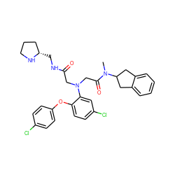 CN(C(=O)CN(CC(=O)NC[C@H]1CCCN1)c1cc(Cl)ccc1Oc1ccc(Cl)cc1)C1Cc2ccccc2C1 ZINC000299834865