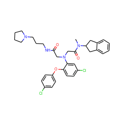 CN(C(=O)CN(CC(=O)NCCCN1CCCC1)c1cc(Cl)ccc1Oc1ccc(Cl)cc1)C1Cc2ccccc2C1 ZINC000299833649