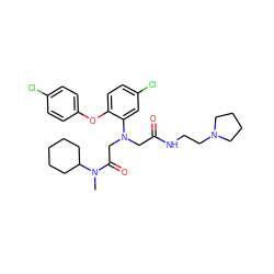 CN(C(=O)CN(CC(=O)NCCN1CCCC1)c1cc(Cl)ccc1Oc1ccc(Cl)cc1)C1CCCCC1 ZINC000299829323