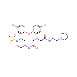 CN(C(=O)CN(CC(=O)NCCN1CCCC1)c1cc(Cl)ccc1Oc1ccc(Cl)cc1)C1CCN(S(C)(=O)=O)CC1 ZINC000299832233